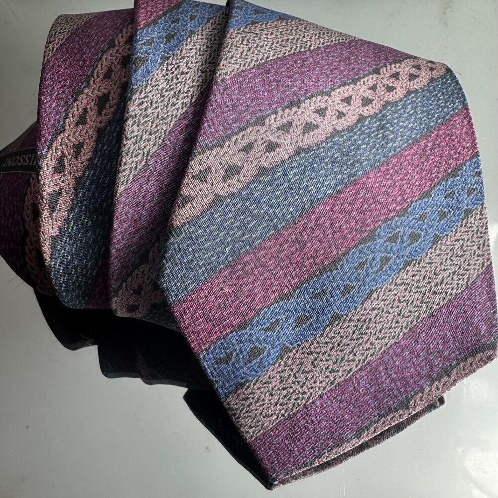 Missoni Striped Mens Tie Silk Neckwear Purple Blue  Striped